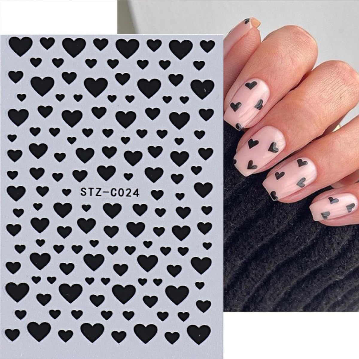 Valentines Nails Art Stickers 6 Sheets Heart Nail Stickers 3D Self Adhesive Valentines Nails Decals Red Black White Heart Designs Stickers Nail Supplies Decoration for Women Girls Acrylic Nail DIY