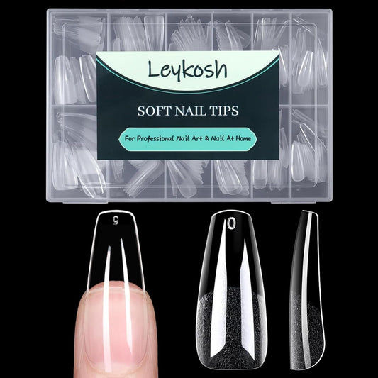 Long Coffin Nail Tips, 216pcs Acrylic Soft Ballerina Fake Nails Gel Nail Tips, Full Cover Pre-Shaped Matte Clear Press on Nails for Extension, Diy at Home Manicure 12 Sizes