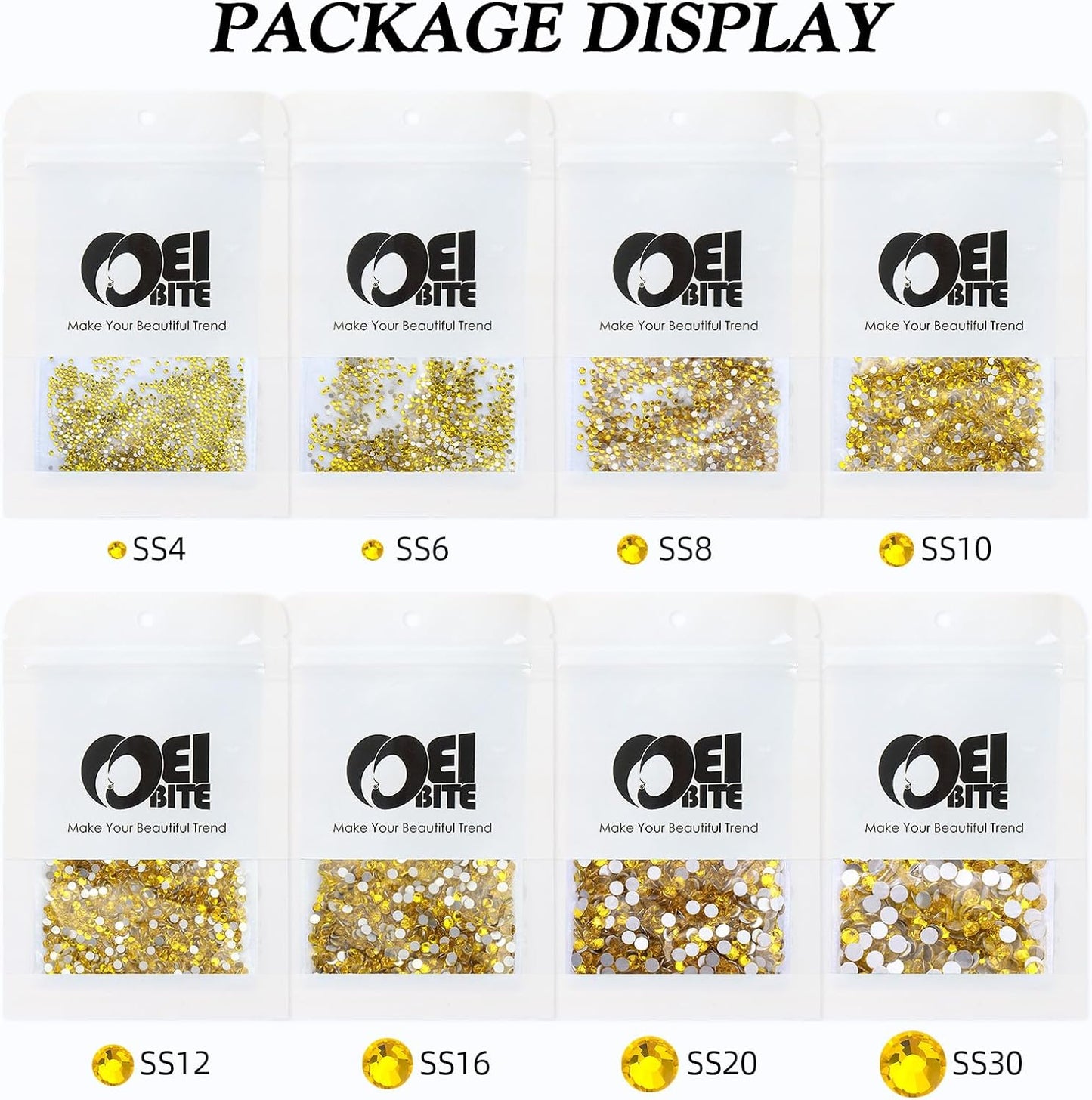 Citrine Flatback Rhinestones, Glass Rhinestones for Nail Art and Craft, Glue Fix, Loose Crystal Gemstones(Yellow, SS16, 1440pcs, 3.8-4.0mm)