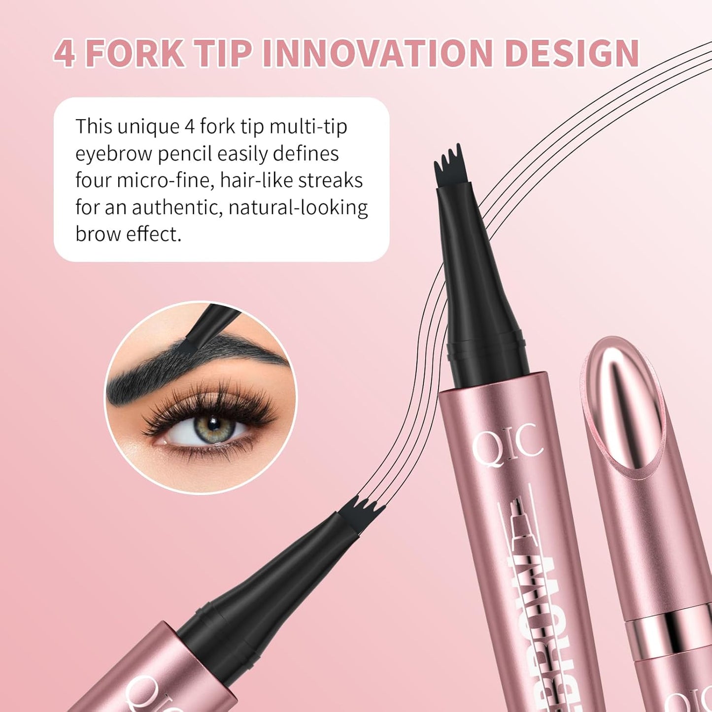 Eyebrow Pencils for Women - Microblading Eyebrow Pencil with Precise 4-Fork-Tip Waterproof Eyebrow Pen Smudge-Proof Eye Brow Pencils Create Natural Hair-Like Brows, Last All-Day, Light Brown