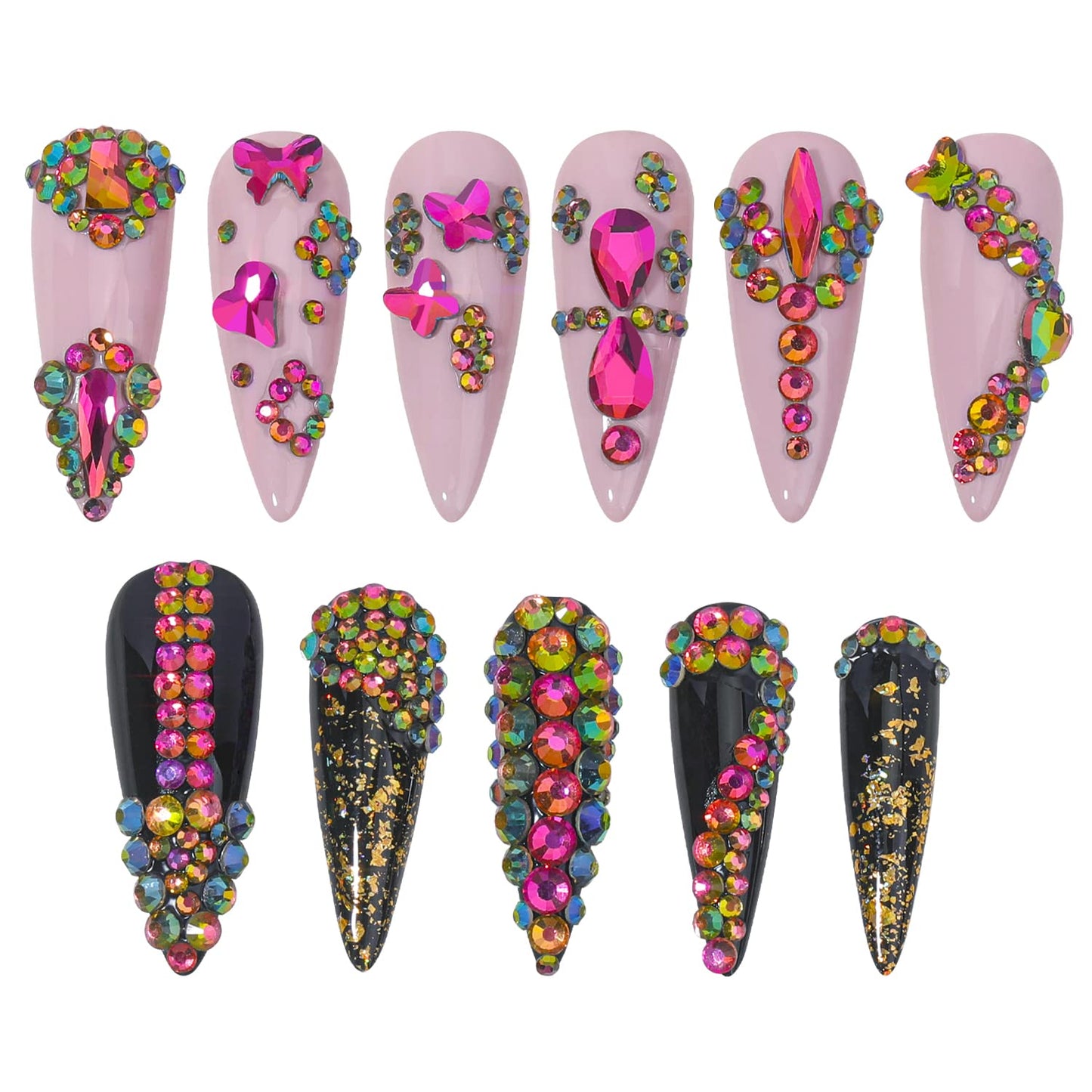 HNUIX Nail Rhinestones - 3D Multi Shape Size, Crystal Colorful Red Nail Gems, Flat Back, with Kit, for Nail Art, DIY Decorations