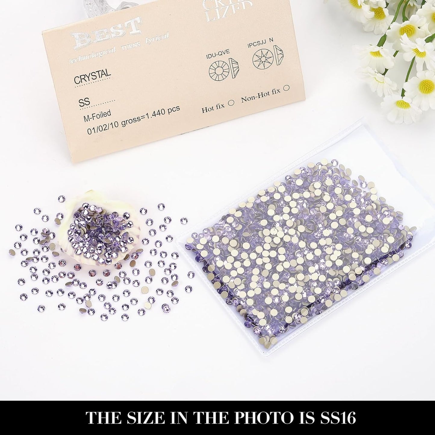 Novani Crystal Amethyst Rhinestones 1440pcs Flat Back Round Rhinestone Style 2088 Sparkly Crystal Gemstones for Nail Art and Crafting SS16,3.8-4.0mm