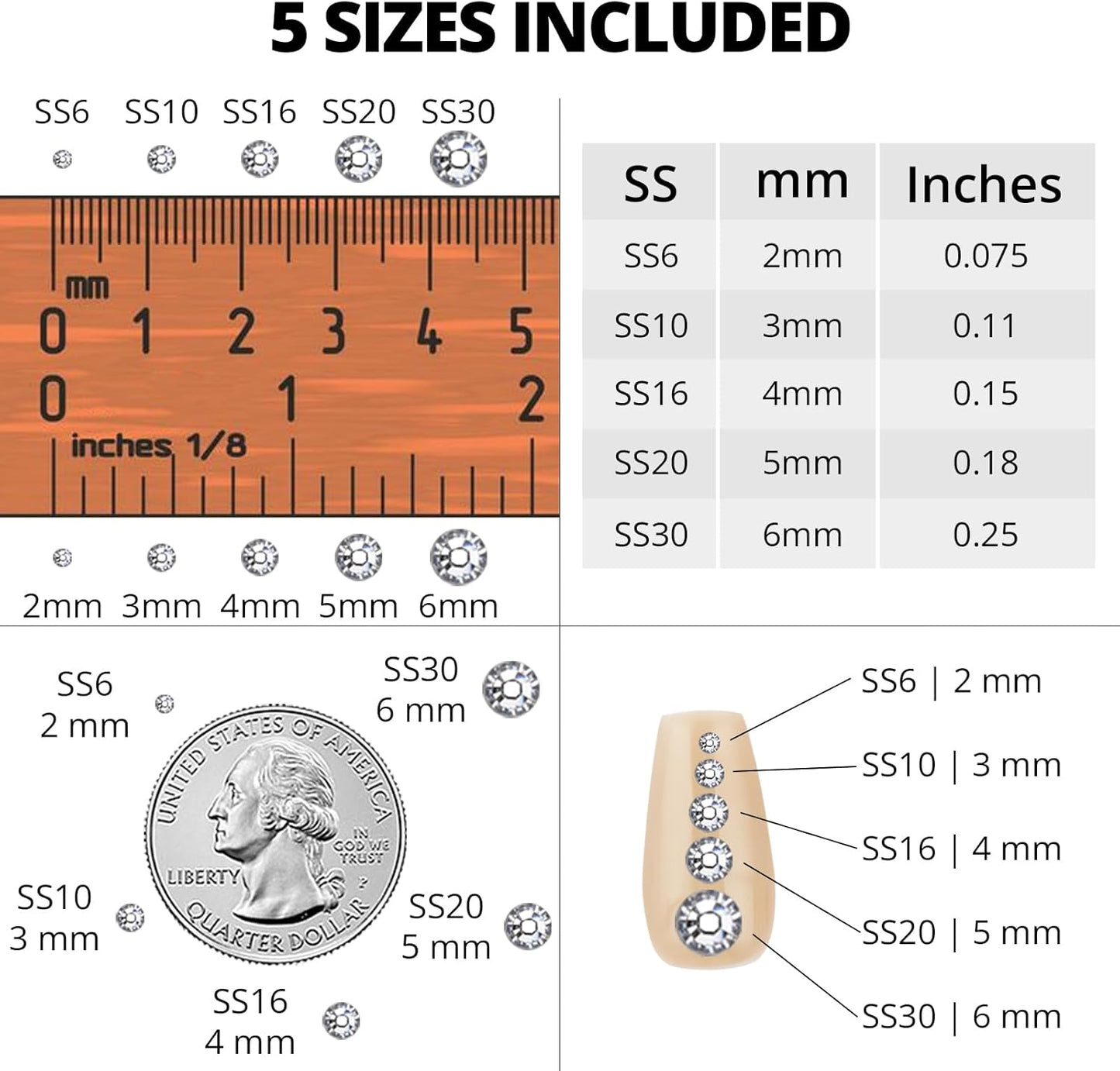 6000Pcs Black Rhinestones for Crafting Bedazzling with b 7000 Jewelry Glue, Resin Flatback Crystal Diamond for Crafts Clothing Clothes Project Dress, Flat Back Bedazzler Half Gems Multiple Sizes