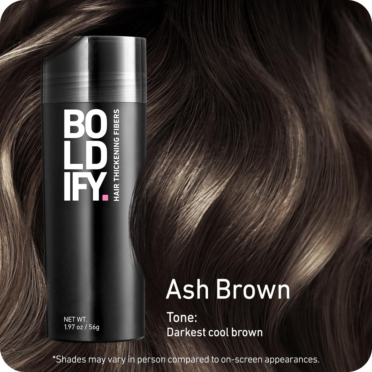 BOLDIFY Hair Fibers (56g) - Fill In Thinning and Fine Hair for an Instantly Fuller, Thicker Look - 14 Shades for Women & Men - Ash Brown