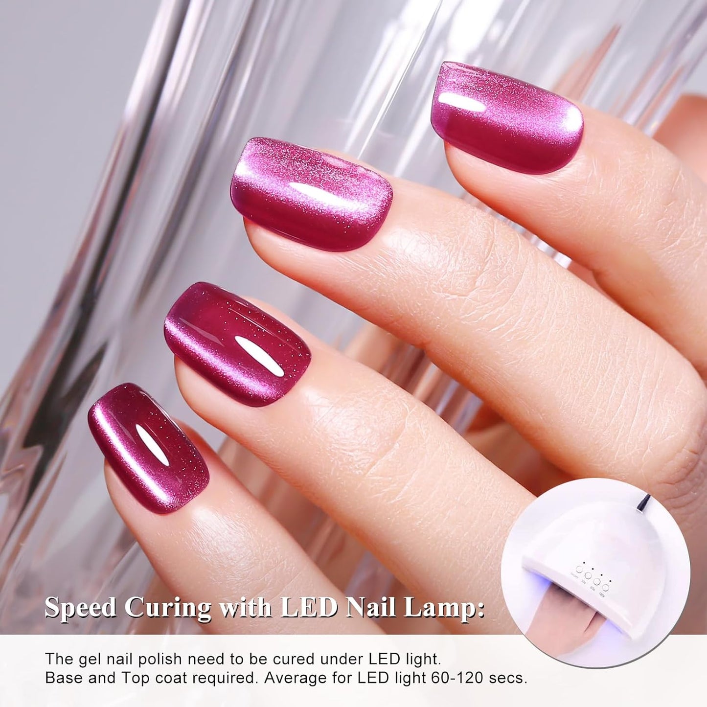 Imtiti Cat Eye Gel Nail Polish, 15ml Rose Red Holographic Crystal Diamond Cat Eyes Glitter UV Soak Off Gel Nail Polish with Magnetic Stick for Nail Art 1Pcs