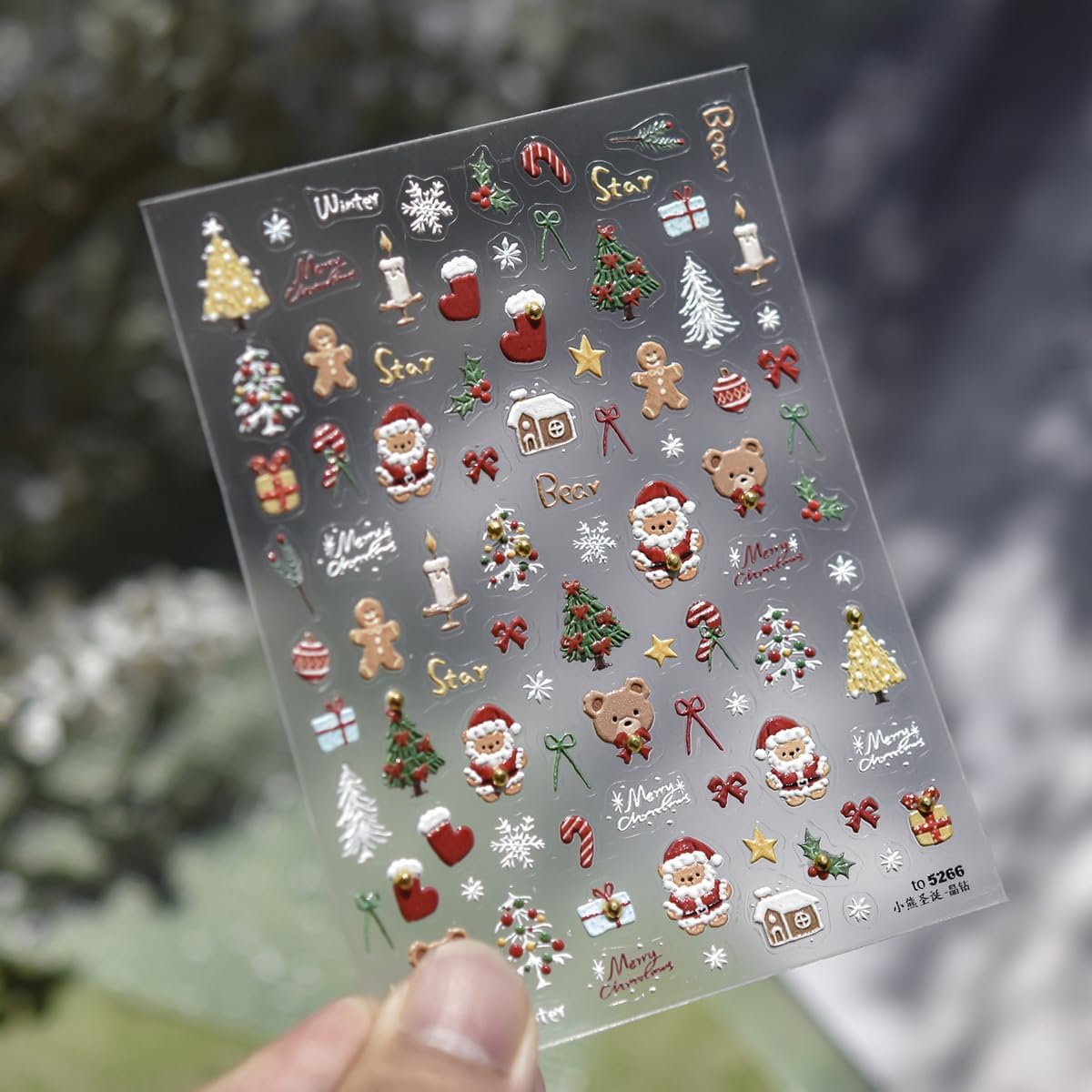 Christmas Nail Stickers Santa Claus Nail Stickers for Nails Art Bear Nail Art Decals with Xmas Tree Design 5D Self Adhesive Nails Charms Supply for Women Girls Manicure DIY Decoration Accessories