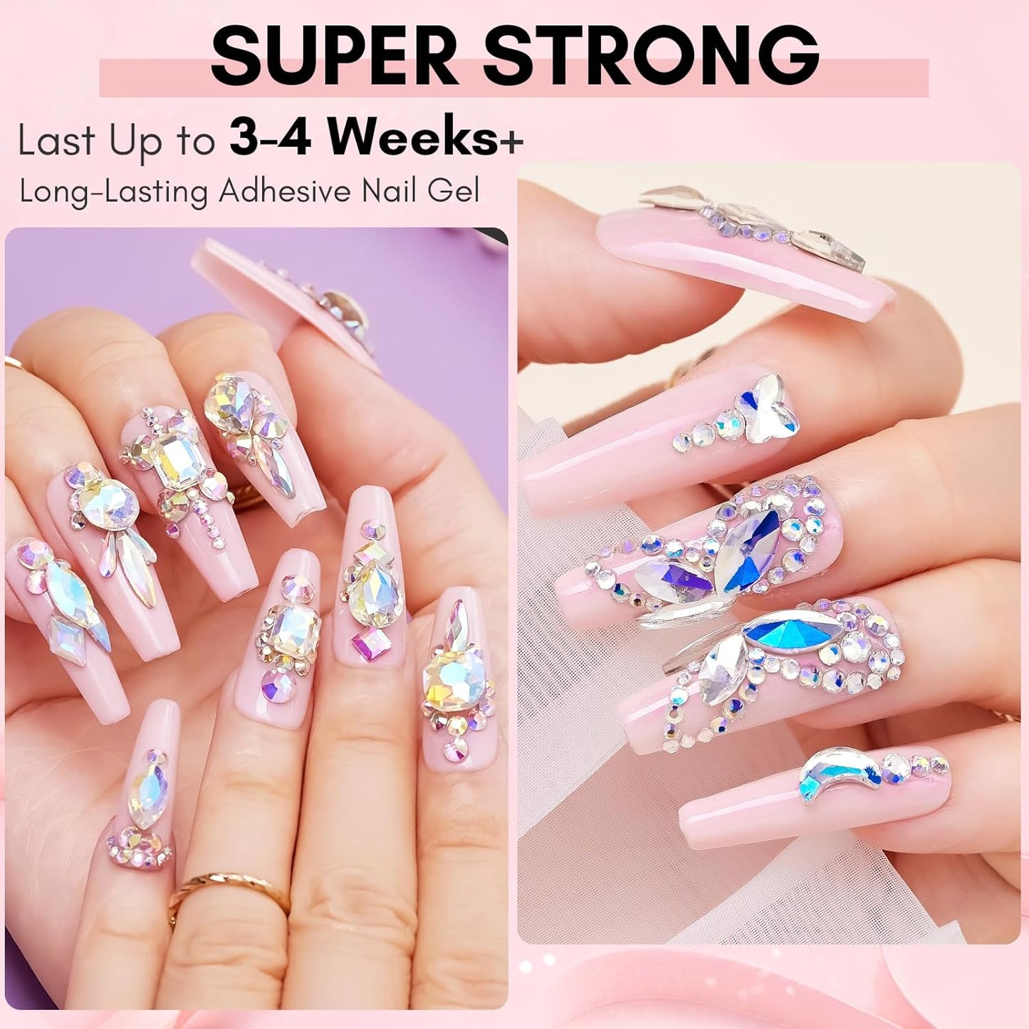 Makartt Nail Rhinestone Glue for Nails- 60ML Super Strong Gel Glue for Rhinestones, 3D Art Charm Decorations Bling Gem Bow Jewels Crystals Beads Diamonds Pearls, Beauty Gift, UV Lamp Need