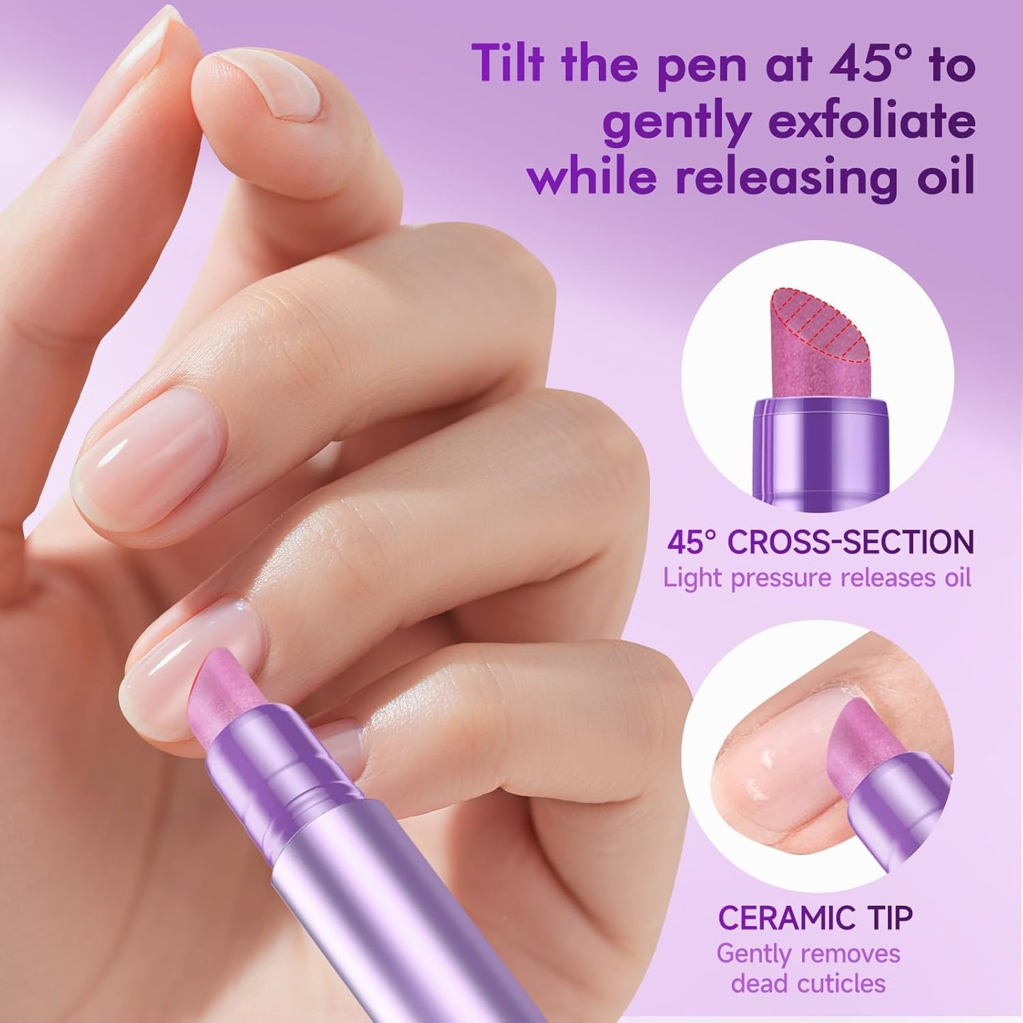 3-in-1 Cuticle Oil Pen Cuticle Pusher Nail Oil Pen with Ceramic Tip, Cuticle Treatment for Hangnails, Dry & Damaged Nails, Nail Cuticle Remover Pen