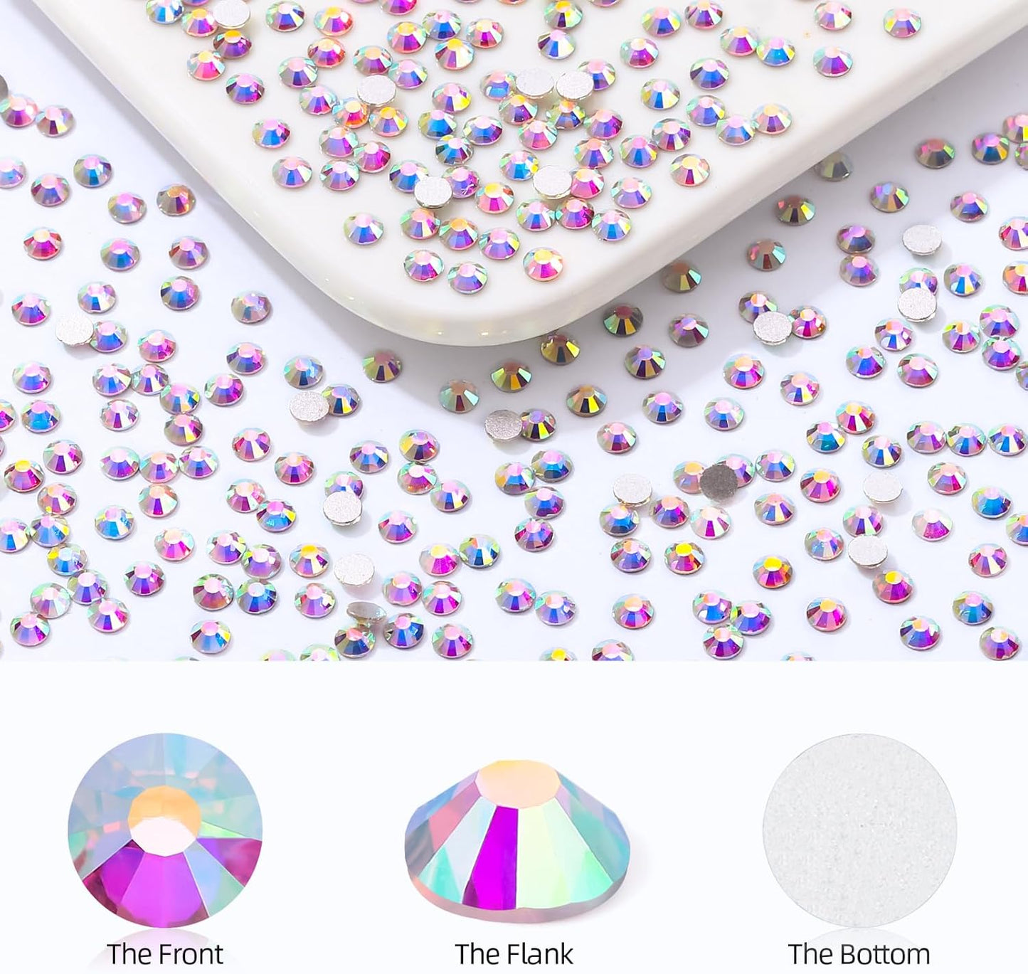 Crystal AB Flatback Rhinestones, Glass Rhinestones for Nail Art and Craft, Glue Fix, Loose Crystal Gemstones(Crystal AB, SS10, 2880pcs, 2.7-2.8mm)