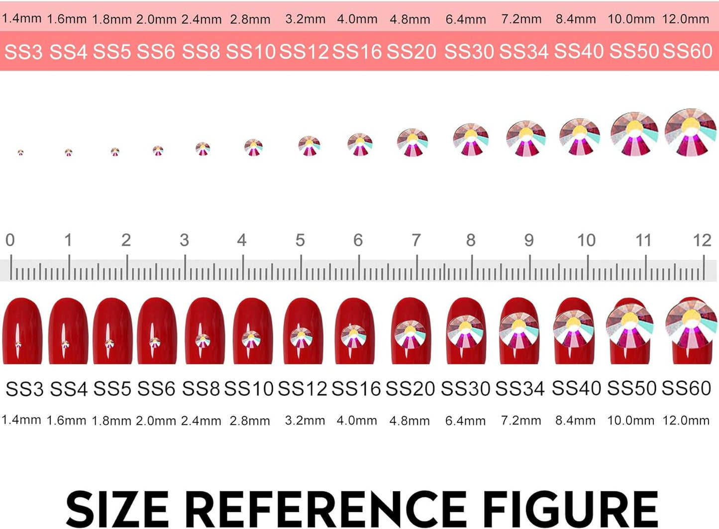 3456pcs Flatback Rhinestones Glass Charms Diamantes Gems Stones for Nail Art 6 Size ss4~ss12 Lt Siam AB