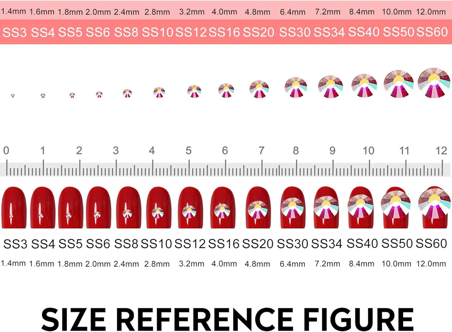 3600pcs Flatback Rhinestones Glass Charms Diamantes Gems Stones for Nail Art 6 Size ss4~ss12 Box Jet