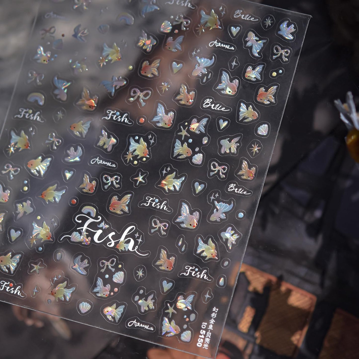 Goldfish Nail Art Stickers Sparkly Koi Fish Nail Stickers 5D Embossed Koi Lotus Leaf Chinese Style Manicure Decals Accessories Shell Adhesive Slider for Women Girls DIY Nail Art Decorations