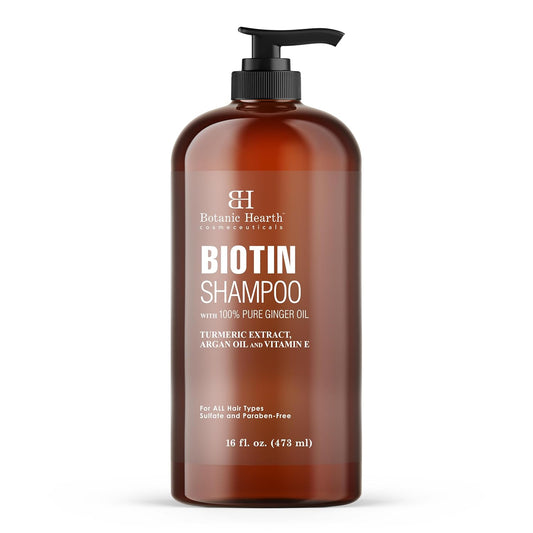 Botanic Hearth Biotin Shampoo With 100% Pure Ginger Oil | Sulfate & Paraben | Free | Enriched With Turmeric Extract, Argan Oil & Vitamin E | For All Hair Types | 16 Fl. Oz