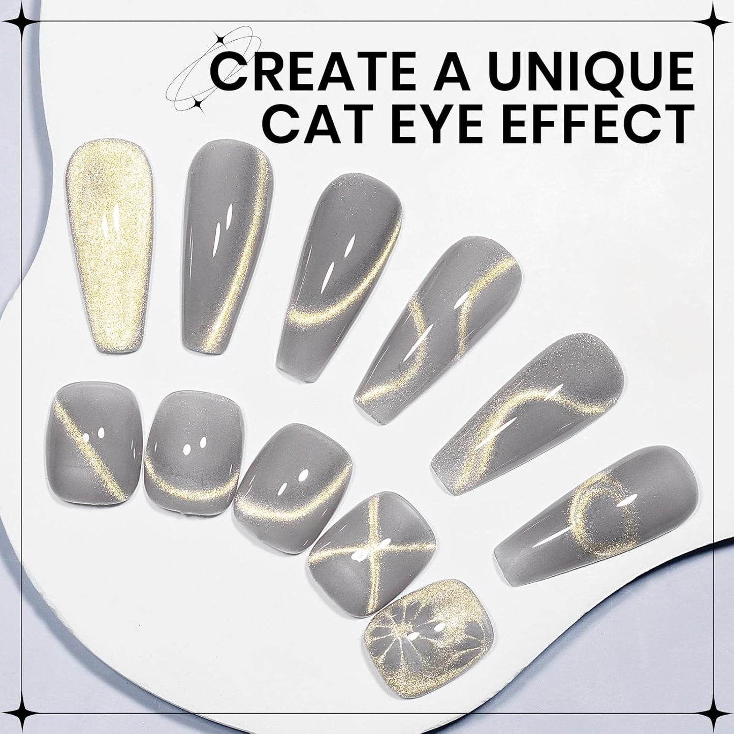 Cat Eye Gel Nail Polish, Glitter Cateye Gel Polish Magnetic Shimmer Gel Polish Holographic Cat Eye Effect with Magnet Soak Off U V Gel Salon DIY at Home, 0.5 OZ