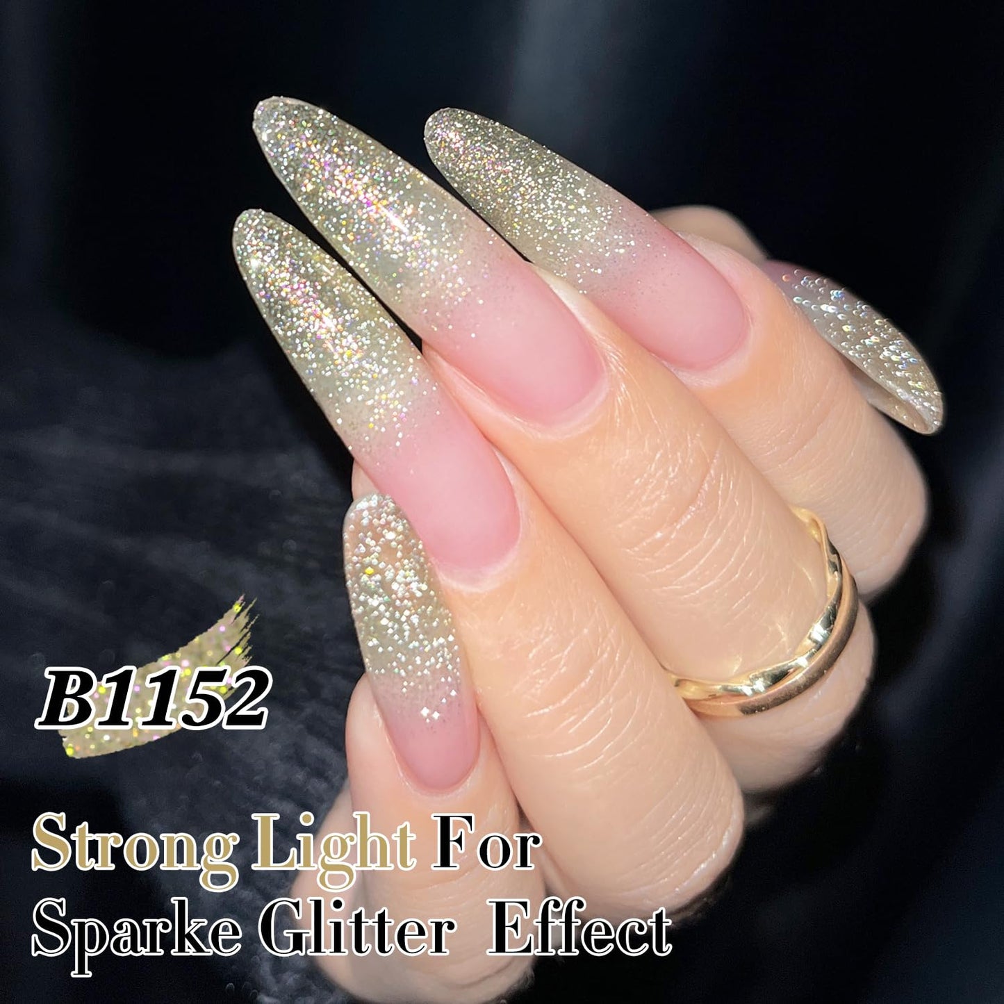 Double Rhythm 15ML Glitter Gel Polish Shimmer Reflective Holographic Color Magnetic for Nail Art Salon DIY at Home (Yellow Green-B1152)