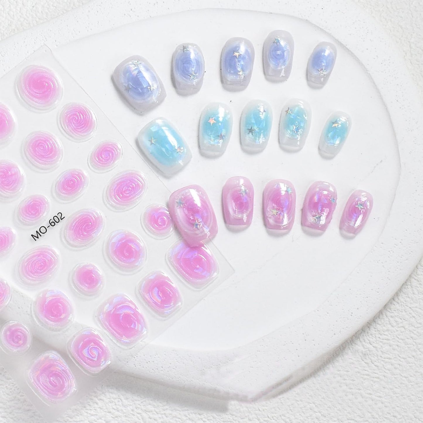 Laser Swirl Nail Art Stickers Decals Pink Blue Purple Nails Stickers Cute 5D Embossed Nails Decal Self-Adhesive Nail Art Decal for Women Manicure Decor