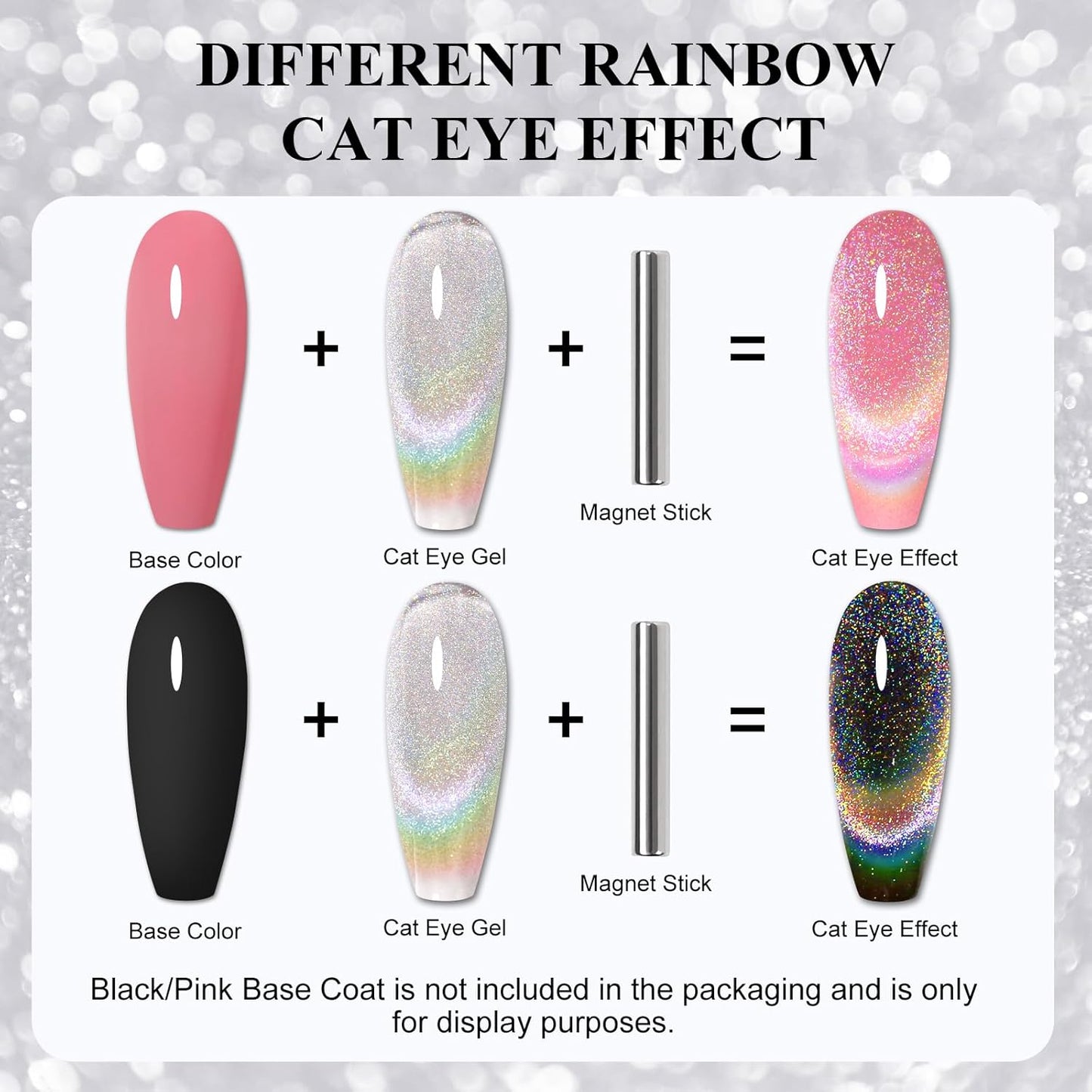 Imtiti Cat Eye Gel Nail Polish, 15ml Glitter Rainbow Holographic Gel Nail Polish with Magnet Iridescent Reflective Shimmer Translucent UV Gel Polish 0.51 Fl Oz