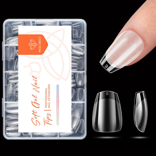 modelones Extra Short Coffin Nail Tips, Pre-shaped Soft Gel Tips Fake Nails False Acrylic Clear Full Cover Press on Extension Kit Gel Manicure DIY at Home 216PCS 12Sizes