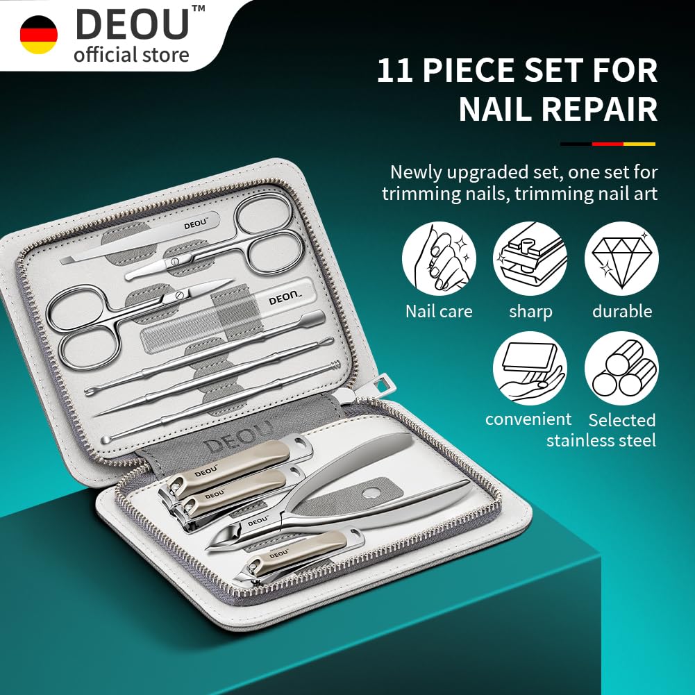 Kit Grooming Nail Clippers Set 11 in 1 Stainless Steel Professional Manicure Kit Nail Clippers Set for Women, 11pcs Luxurious Personal Care Manicure Nail Gift Set for Travel or Home