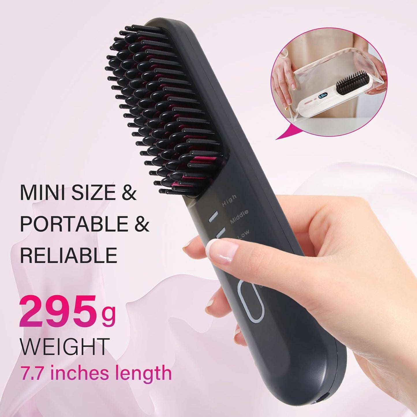 Rechargeable Hot Hair Brush Straightener Heat Pressing Combs Ceramic Electric Straightening Comb, Anti Burn for Natural Black Hair Beard Wigs Holiday Gifts