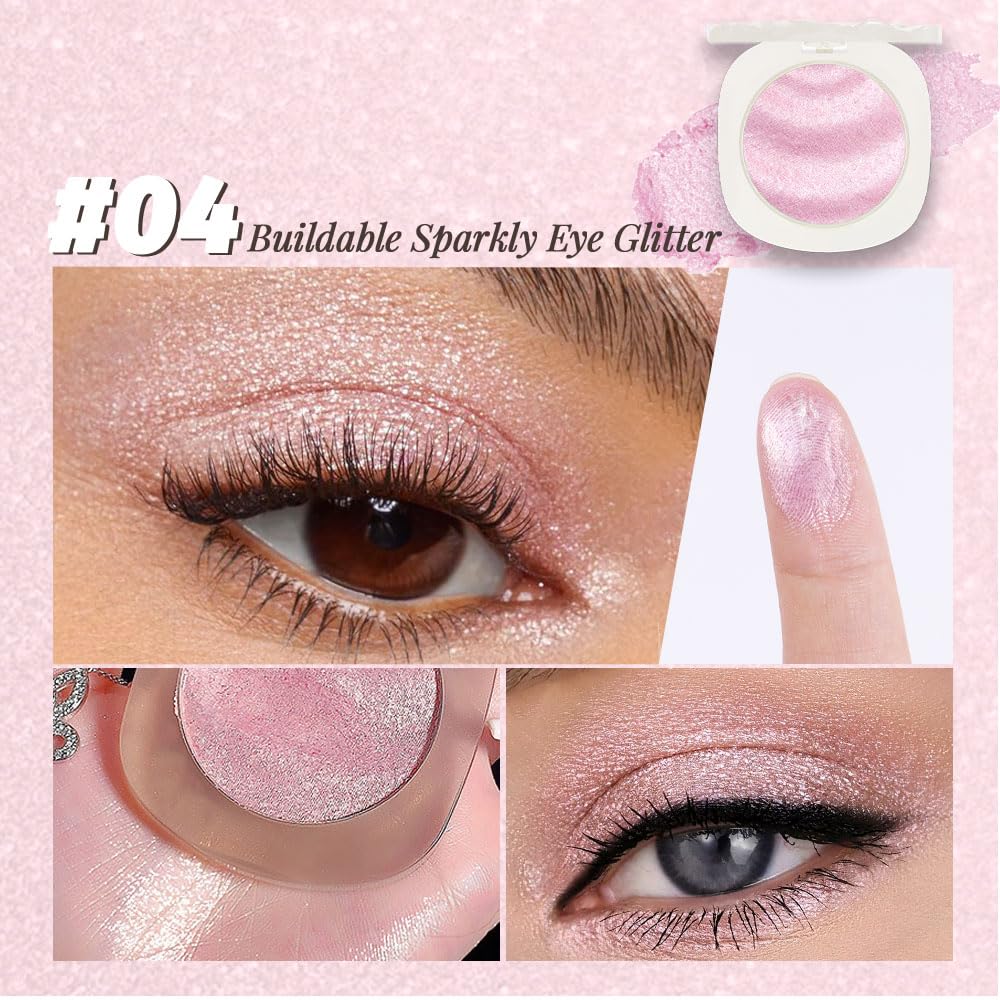 Pink Cream Glitter Shimmer Metallic Eyeshadow Palette Makeup, Natural Single Mini Instant Holographic Eyeshadow For Women, Sombras Crema Para Ojos, Talc, Paraben & Cruelty Free