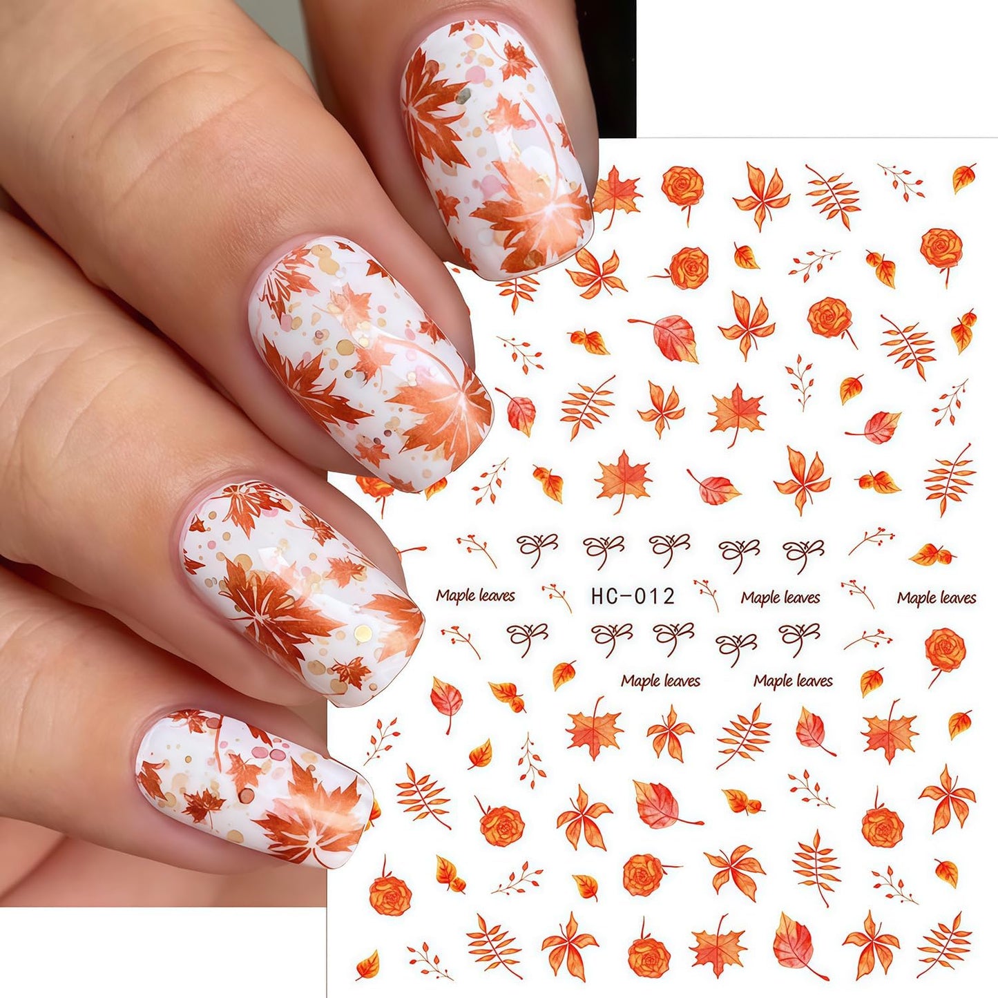 6 Sheets Thanksgiving Day Nail Art Stickers Fall Maple Leaf Nail Decals 3D Self-Adhesive Autumn Maple Leaves Nail Stickers Holiday Nails Sticker for DIY Nails Decoration Accessories