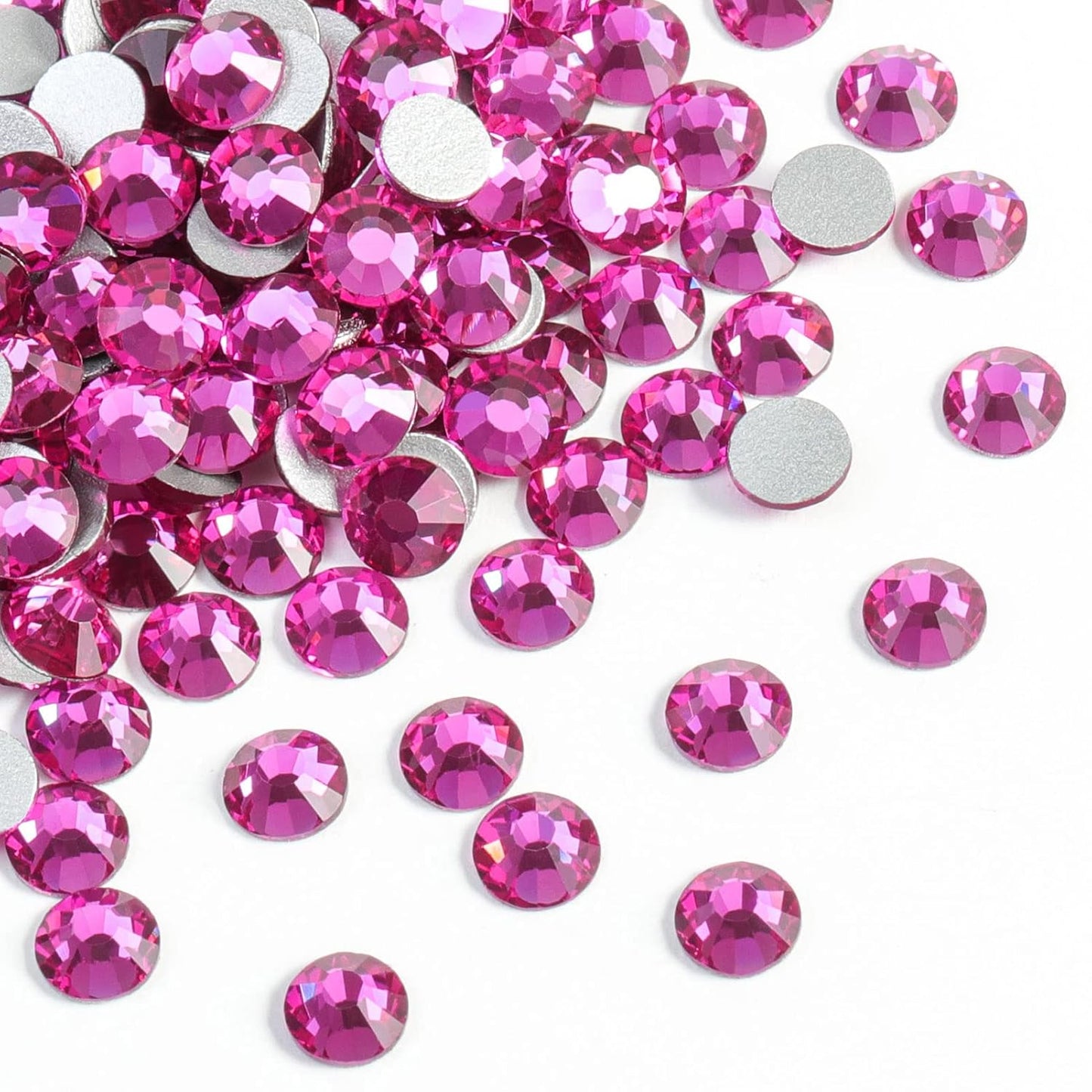 Beadsland 288pcs Flat Back Crystal Rhinestones Round Gems for Nail Art and Craft Glue Fix, Fuchsia, SS34,7.1-7.3mm