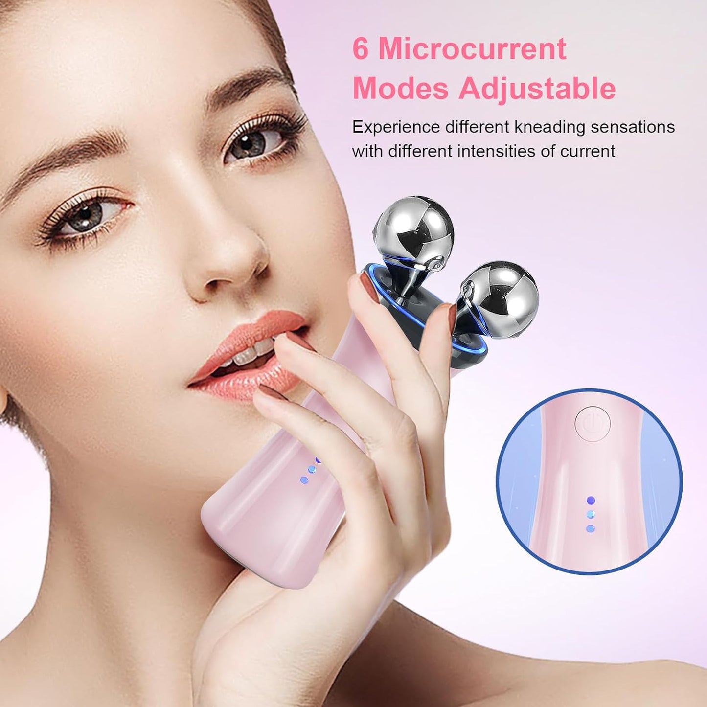 Microcurrent Facial Device, Face Massager Electric Face Lifting, Microcurrent Facial Device for Face and Neck, Best Present for Mother and Companion, Handheld Skin Care Face Toning Device(Pink)