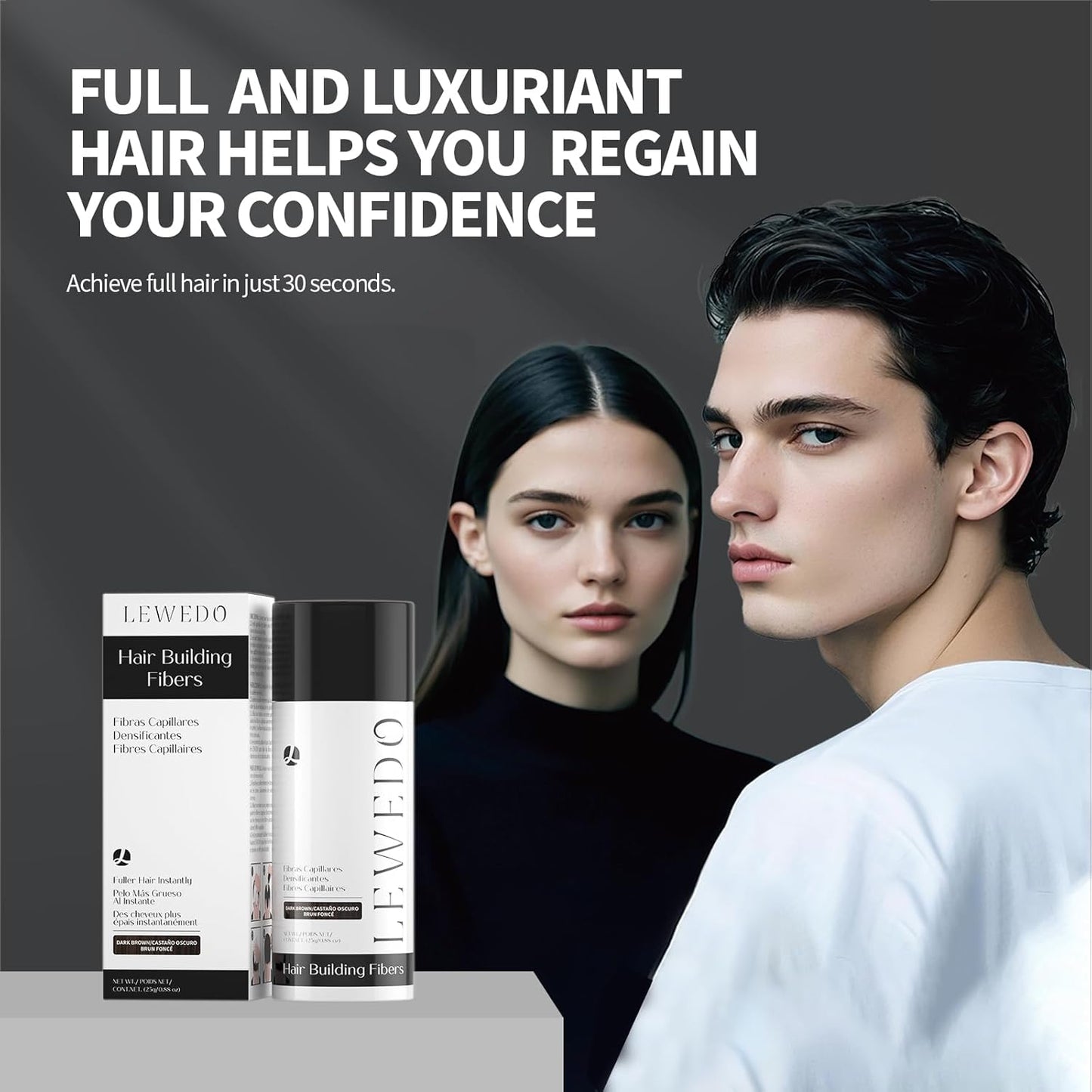 Hair Building Fibers - Instant Volume for Thinning Hair, Natural Appearance with Electrostatic Adsorption,Plant-Based, All-Day Hold, 25G Black