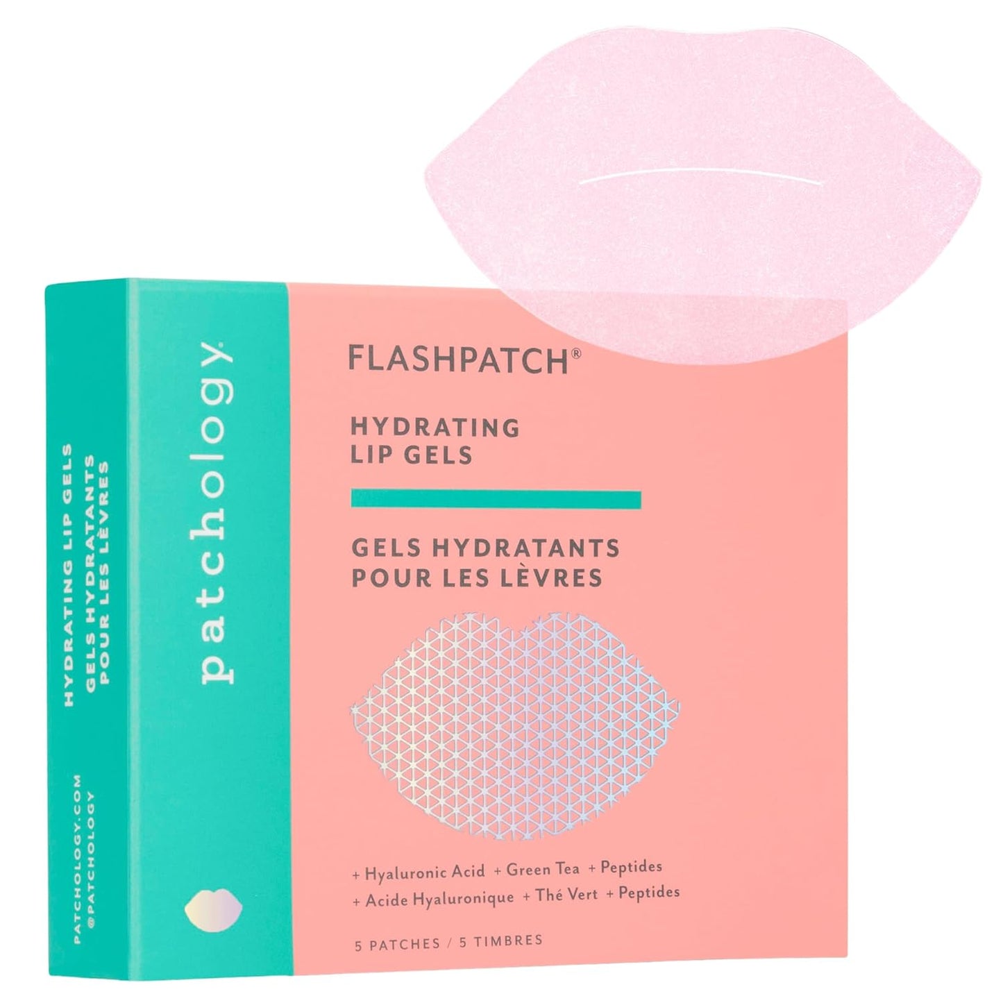 Patchology FlashPatch Hydrating Lip Mask Gels with Hyaluronic Acid, Green Tea & Peptides – Ultra Moisturizing Lip Treatment & Lip Patches for Dry Lips – Hydration & Repair – Day & Night Use (5 Count)