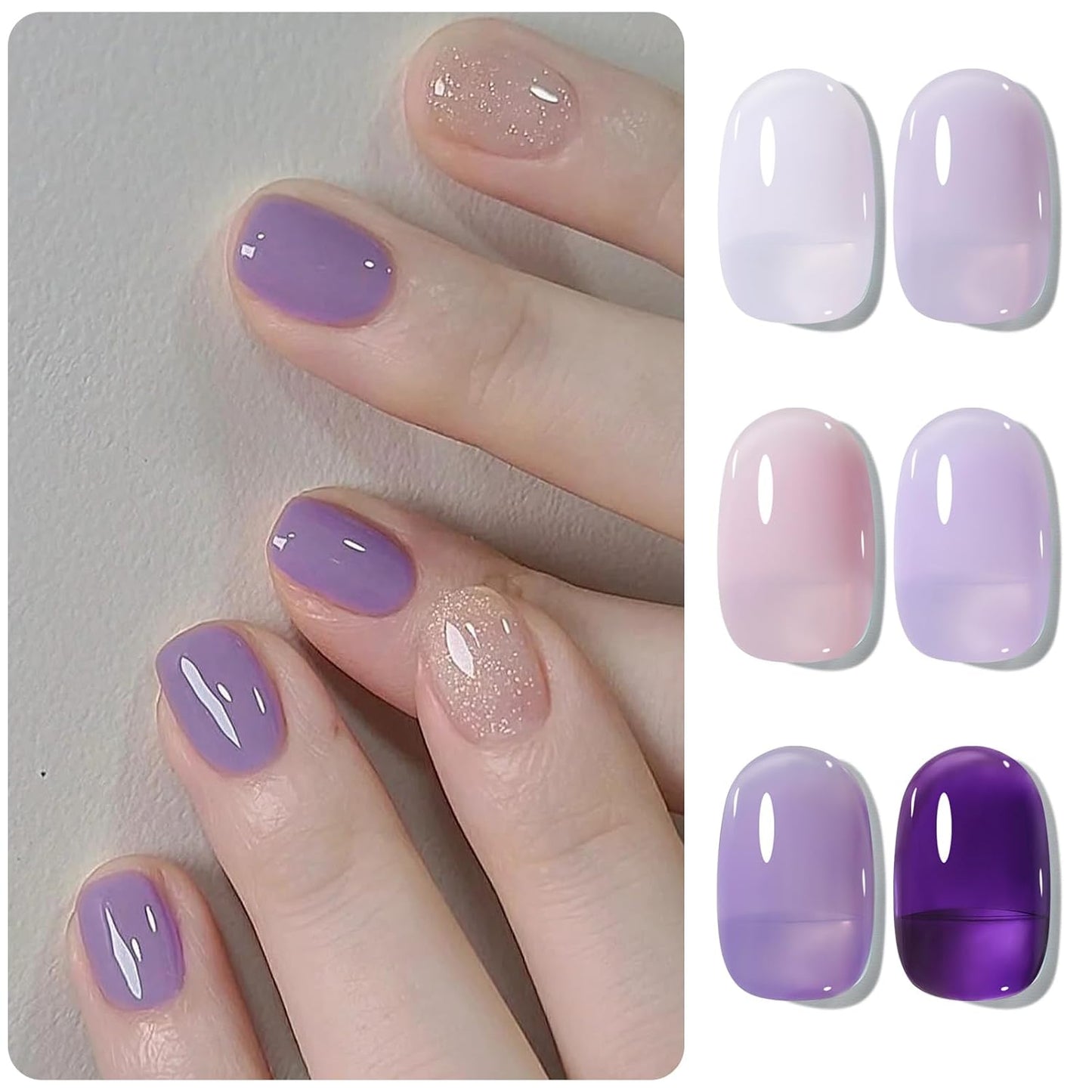 Born Pretty Jelly Purple Gel Nail Polish 6 Colors Purple Violets Colors Gel Polish Kit Soak Off Nail Polish Kit Collection Nail Art Gel Manicure Set DIY at Home Salon Gifts