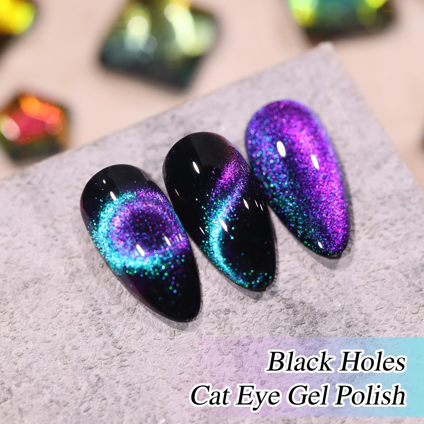 Double Rhythm Jelly Glass Cat Eye Gel Polish with Magnet 15ML Holographic Glitter Shimmer Translucent Sheer Color Magnetic Nail Polish Salon DIY at Home (Blue Purple-MC1049)
