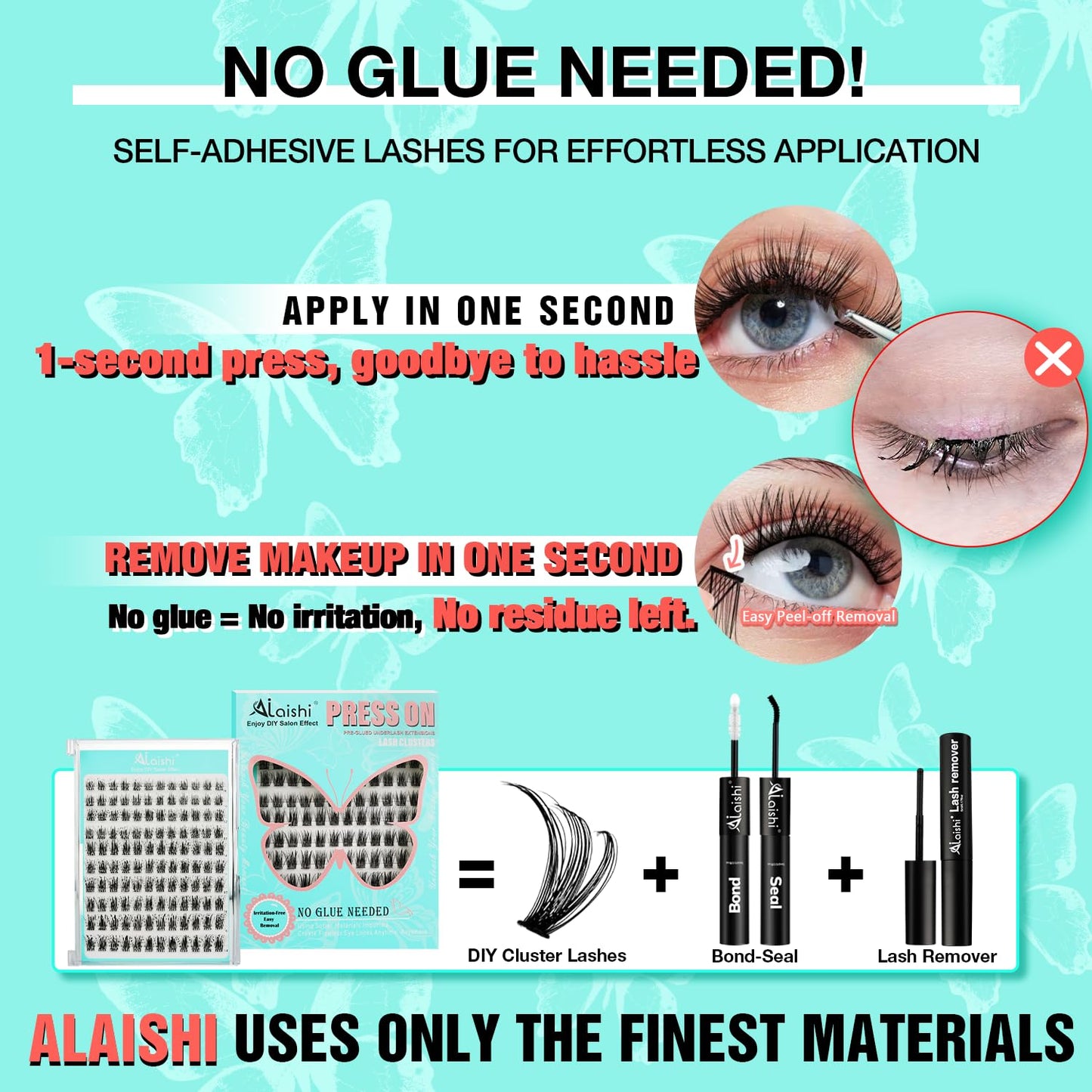 No Glue Needed Lashes, Self Adhesive Eyelashes, DIY Lash Cluster Eyelash Extensions Kit 10‑18mm,100pcs Fluffy D Curl Soft Natural Lashes with Tweezers–Fake Cat Eye Wispy Individual Clusters(NGDY61)