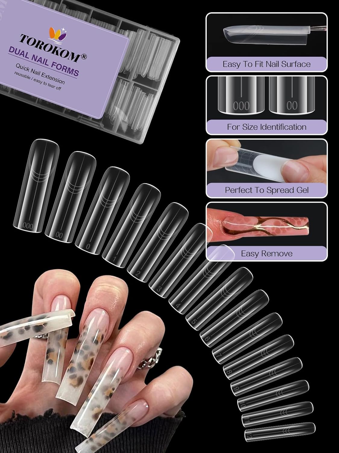 TOROKOM Poly Nail Gel Dual Nail Forms, 150 PCS Poly Nail Gel Square Structure Nail Molds for Builder Gel Poly Extension Gel Nail Art Design Salon&DIY