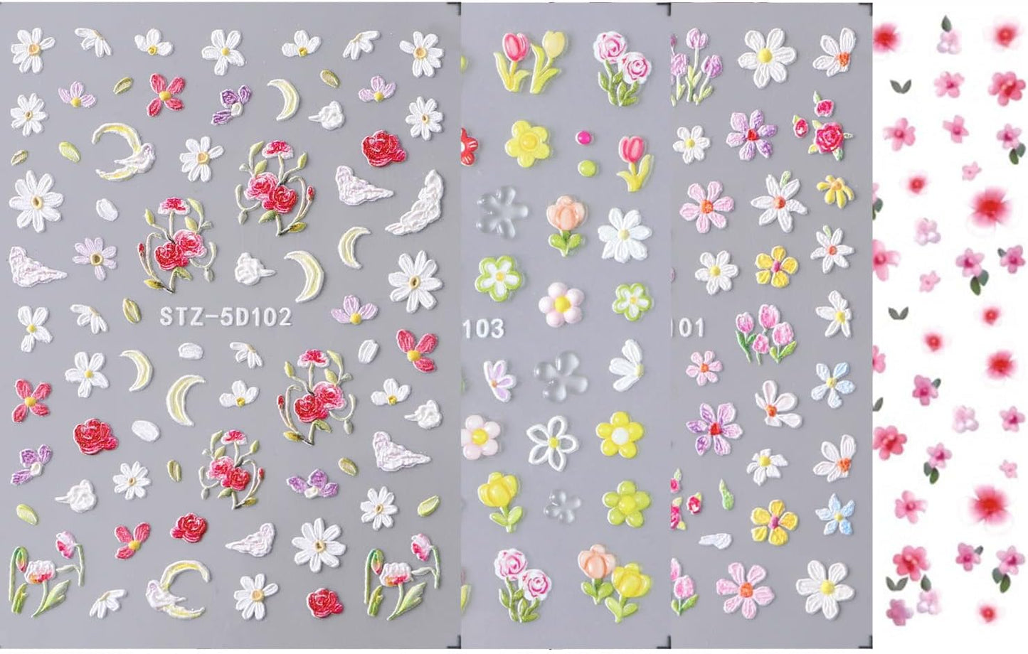Stickers para Uñas Nail Stickers Self-Adhesive Sticker para Uñas Colorful 3D Flower Calcomanías Floral Nail Stickers Art Design Accessories Hight Quality 8 Sheets