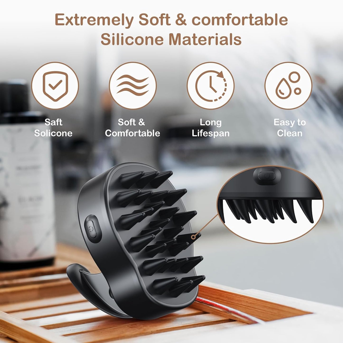 Electric Scalp Massager Hair Growth Brush with Soft Silicone Bristles,Head Scalp Massager for Relax,3-Level Vibration,IPX6 Waterproof for Hair Growth & Dandruff Removal Mothers Day Gifts(Black)