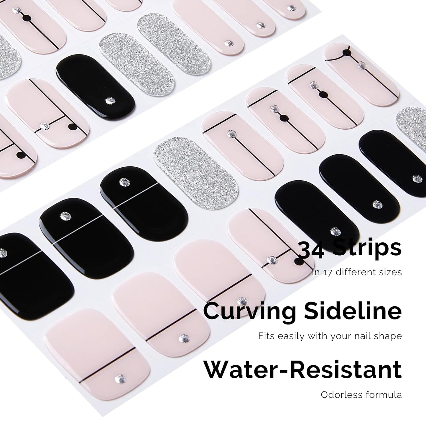 NAILOG Semi Cured Gel Nail Strips 34 pcs, Buy 2 Get 1 UV Lamp, Salon-Quality French Nail Strips with Soft Gel Finish| Timeless Strings