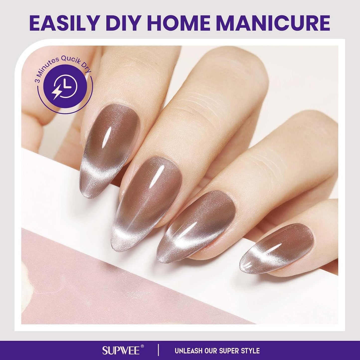 magnetic nail polish non gel, Nude Cat Eye Nail Polish Non Gel, Shimmer Glitter with Magnet, High Glossy, Fingernail Air Dry Fast, Manicure DIY, Salon Fall Colors