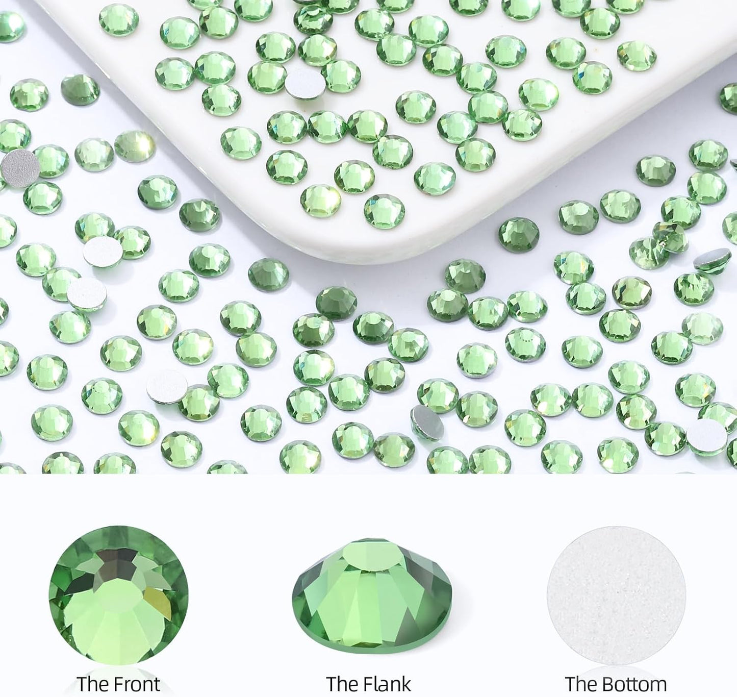 Light Green Flatback Rhinestones, Glass Rhinestones for Nail Art and Craft, Glue Fix, Loose Crystal Gemstones(Lt.Green, SS16, 2880pcs, 3.8-4.0mm)