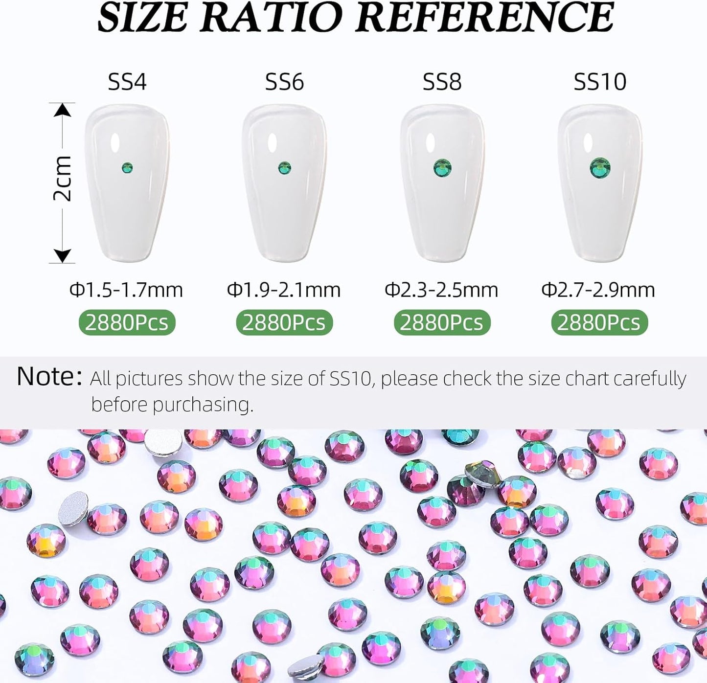 Green Volcano Flatback Rhinestones, Glass Rhinestones for Nail Art and Craft, Glue Fix, Loose Crystal Gemstones(Green Volcano, SS6, 2880pcs, 1.9-2.0mm)