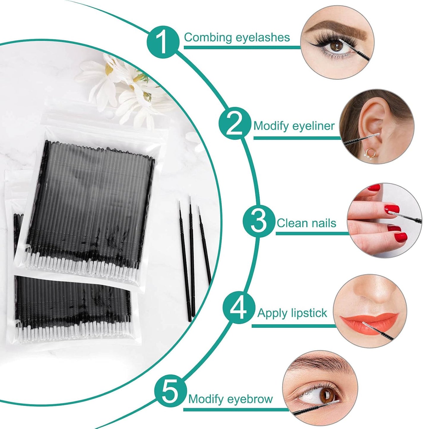 200PCS Micro Applicators Brushes Mini Cotton Swabs Remove Grafted Eyelash Glue Dedicated Brush Disposable Microswabs for Eyelash Extensions Make up and Lash Clean and Personal Care (Black 1)