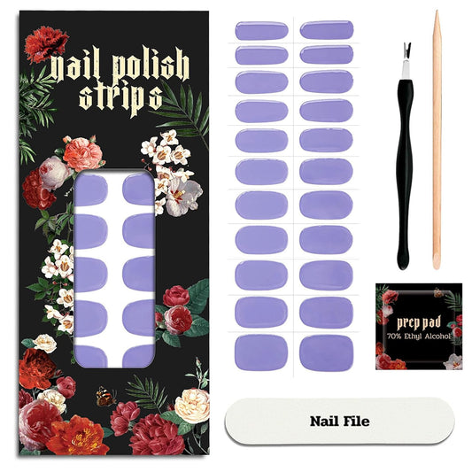 Nail Polish Strips - 22 Pcs Salon Quality Gel Nail Stickers - Long Lasting Wraps (Purple Evening in Paris)