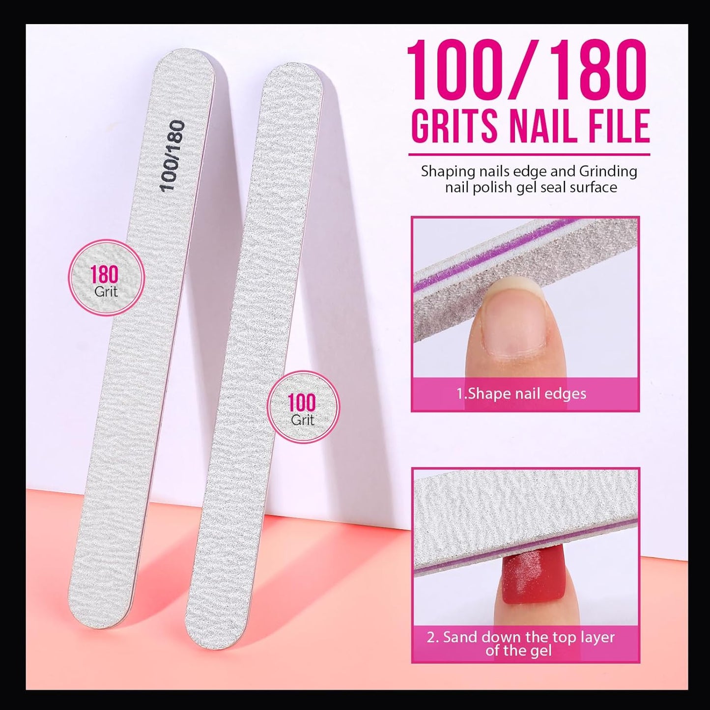 Teenitor gel nail remover kit with10pcs Gel Clip Remover, Brush for Nails, Nail Files 100/180, Buffer Block 400/4000, Stainless SteelCuticle Peeler and 115pcs Lint Free Cotton Pads Nail Wipe Clear