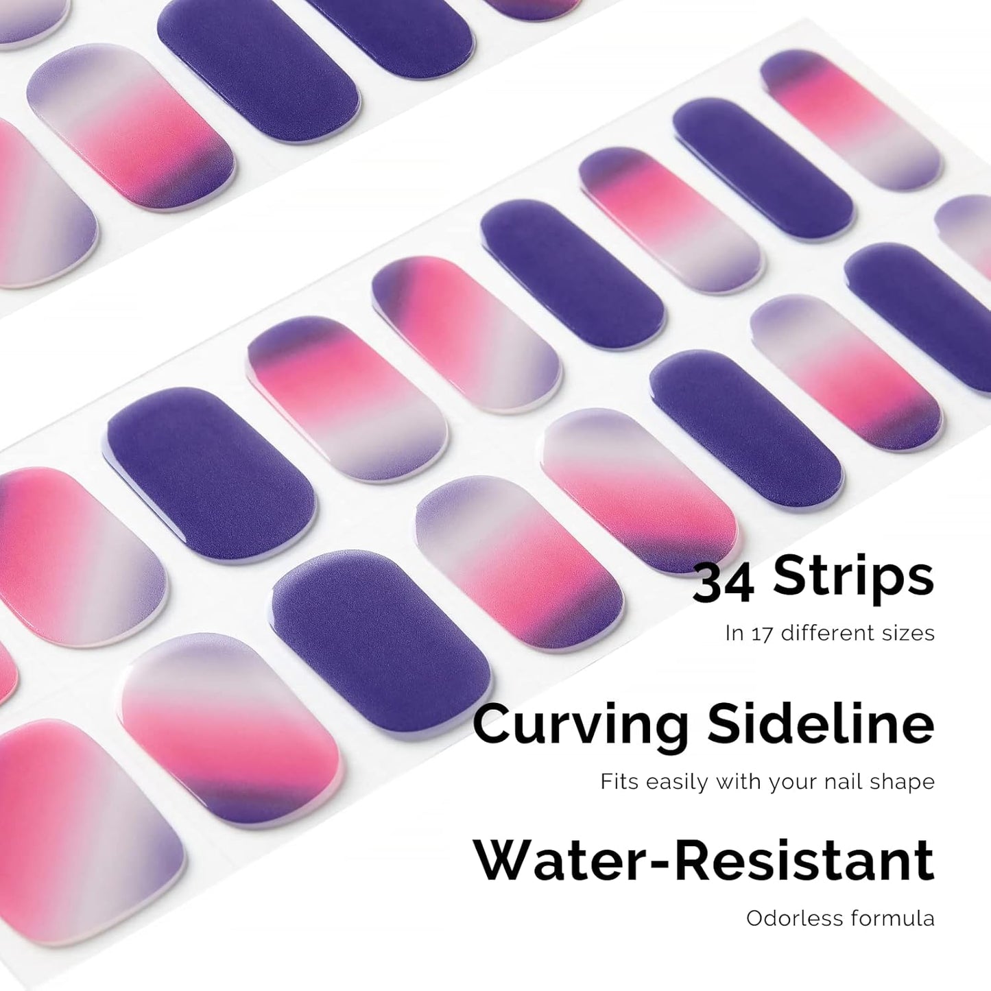 Nailog Semi Cured Gel Nail Strips 34 pcs | Long Lasting Nail Polish Sticker Wraps with Glossy Gel Finish | at Dust