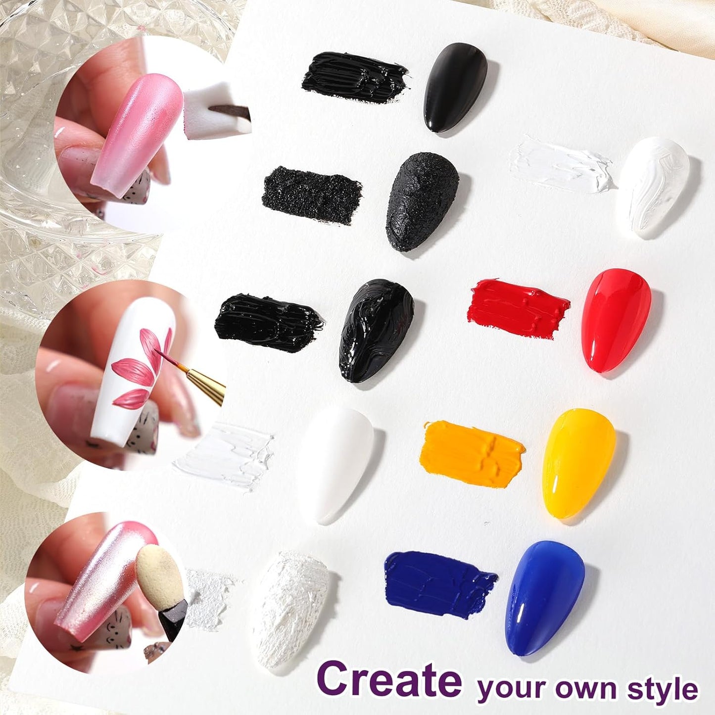 Gradient Painting Gel, 9 Colors Ombre Plaster, 3D Sculpting Gel Three Primary Colors Nail Polish for Pigment Pat Aura Nails French Manicure Palette SculptraHue Master Kit