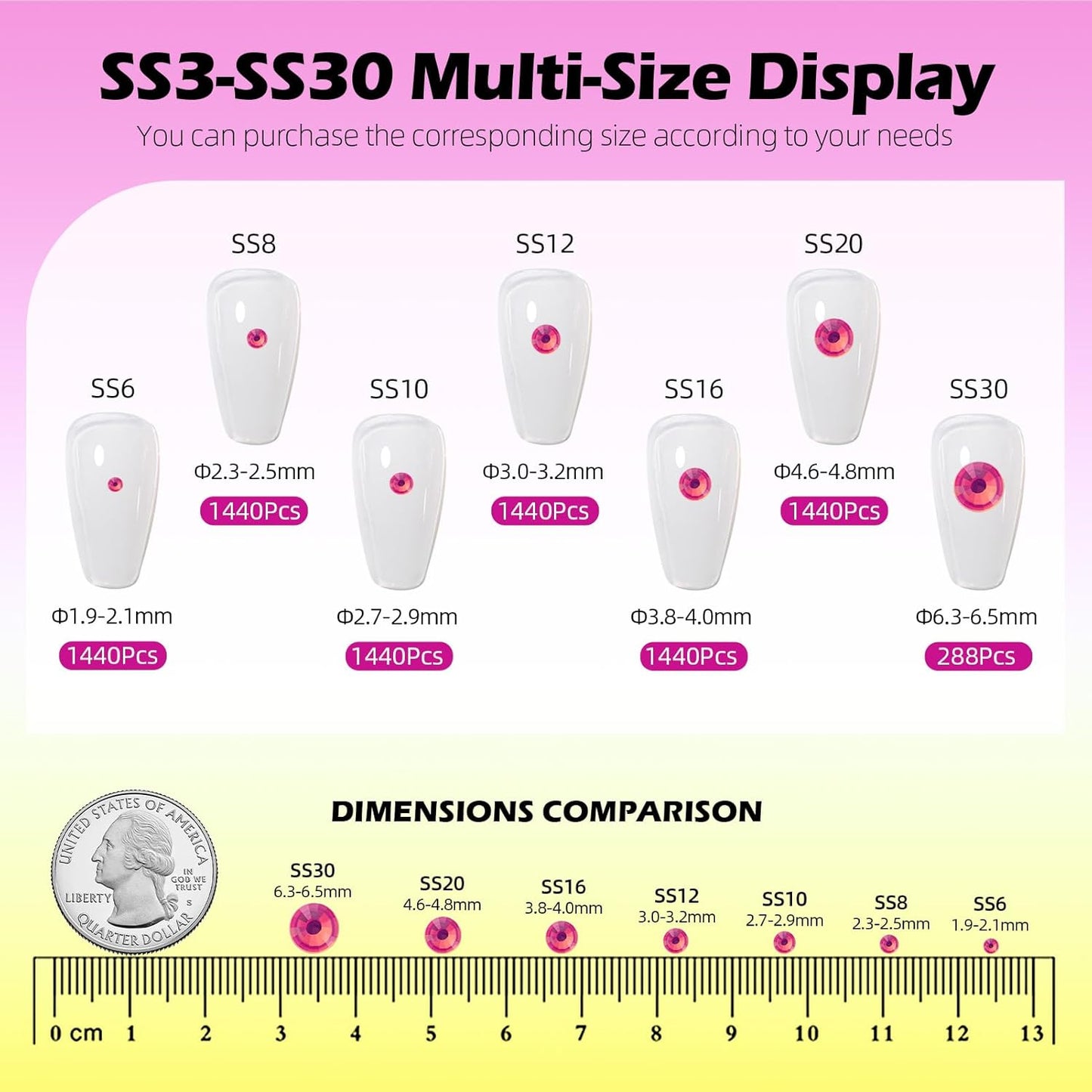 F Rose Flatback Rhinestones, Glass Rhinestones for Nail Art and Craft, Glue Fix, Loose Crystal Gemstones(F Rose, SS16, 1440pcs, 3.8-4.0mm)