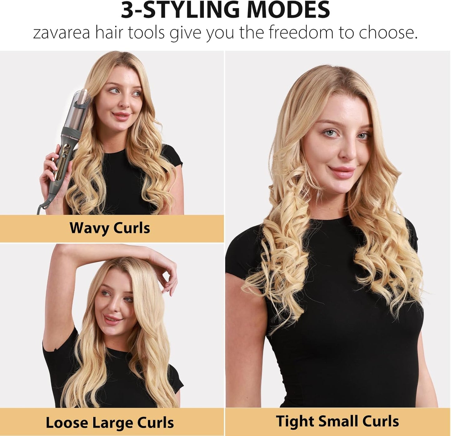 Zavarea Automatic Curling Iron, 1 Inch Hair Curler with 5 Temperatures, 3-Ways Rotation & 3-Styling Modes, Anti-Scald & Tangle-Free Self Rotating Curling Wand, Makes Hair Smoother & Shiner (Gray)