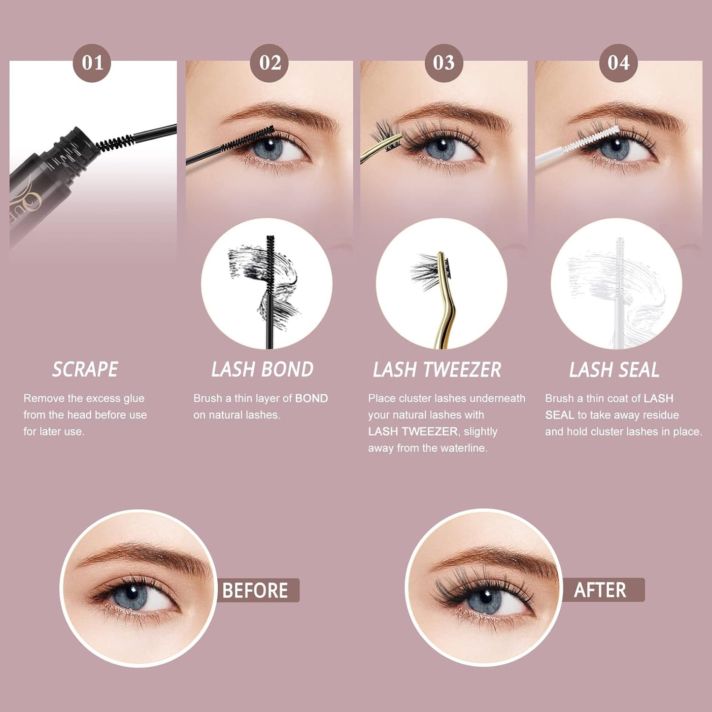 QUEWEL Cluster Lashes 72 Pcs Wide Stem Individual Lashes C/D Curl 8-16mm Length DIY Eyelash Extension False Eyelashes Fluffy02 Styles Soft for Personal Makeup Use at Home (Fluffy02-D-MIX8-16)