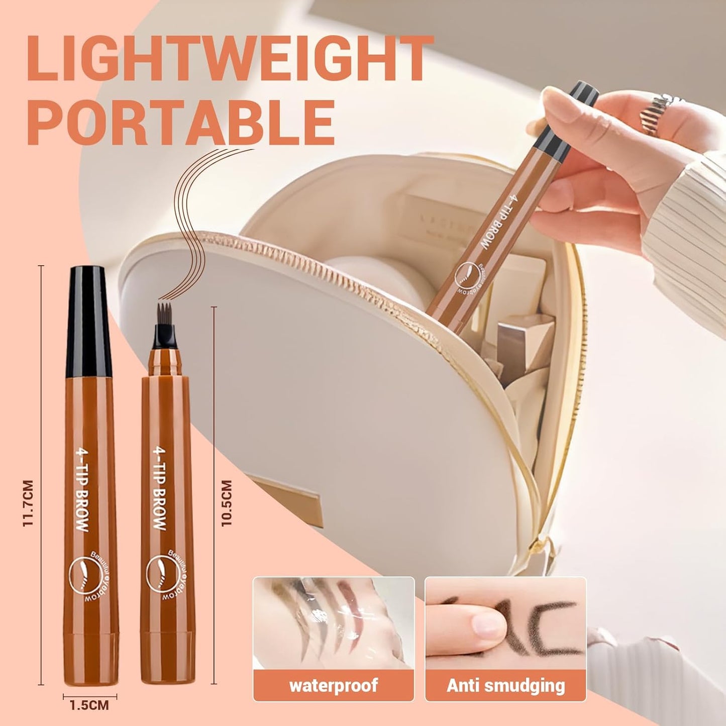 2025 New Magic Eyebrow Pencil, 4 Tipped Precise Brow Pen 3D Waterproof Microblading Contouring Pen Fine Stroke Microblading Eyebrow Pencil Creates Natural (Dark Brown)