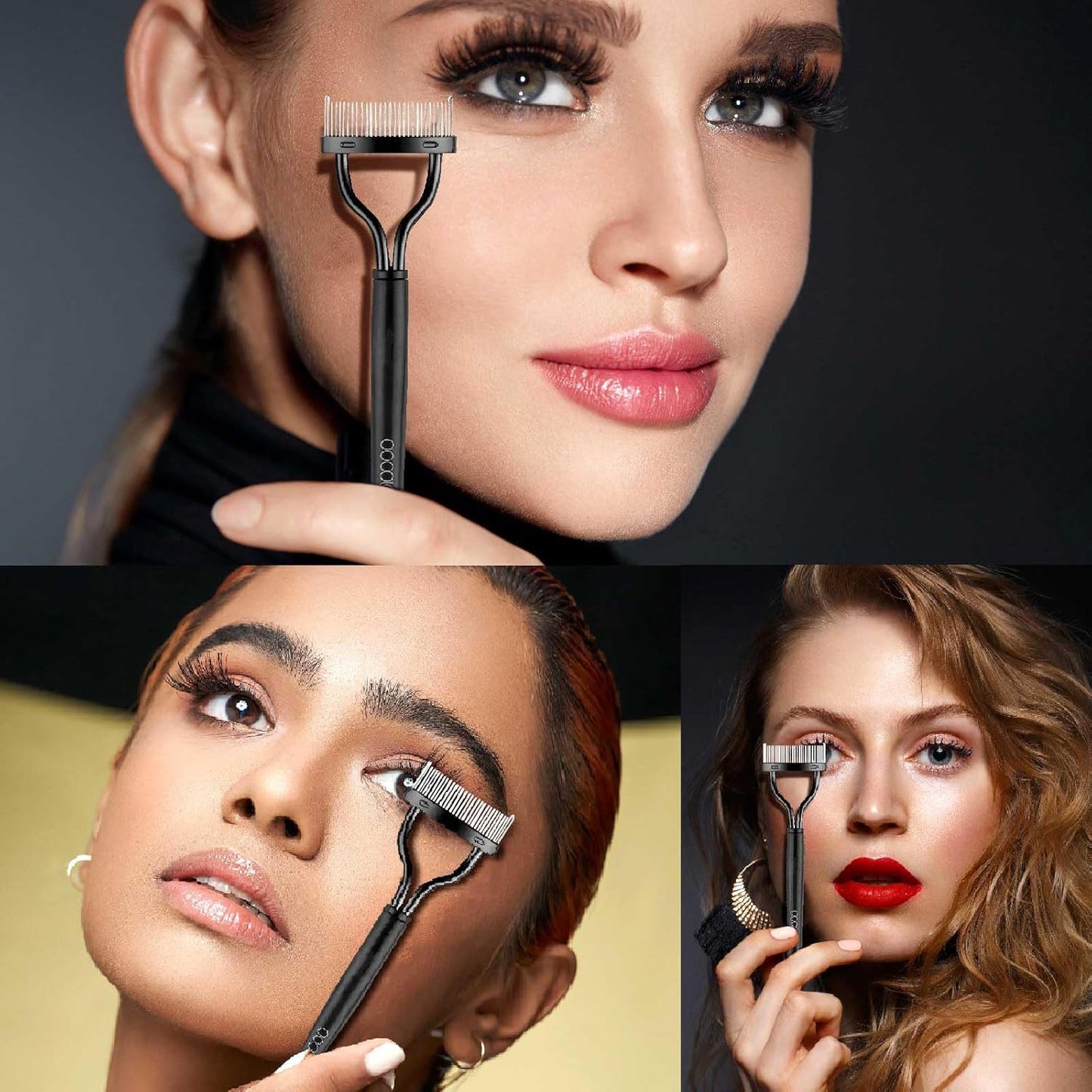 Docolor Eyelash Comb Eyelash Separator Tool Mascara Applicator Eyelash Brush Lash Separator Tool Comb Arc Designed Cosmetic Brushes Tool, with Comb Cover (Black)